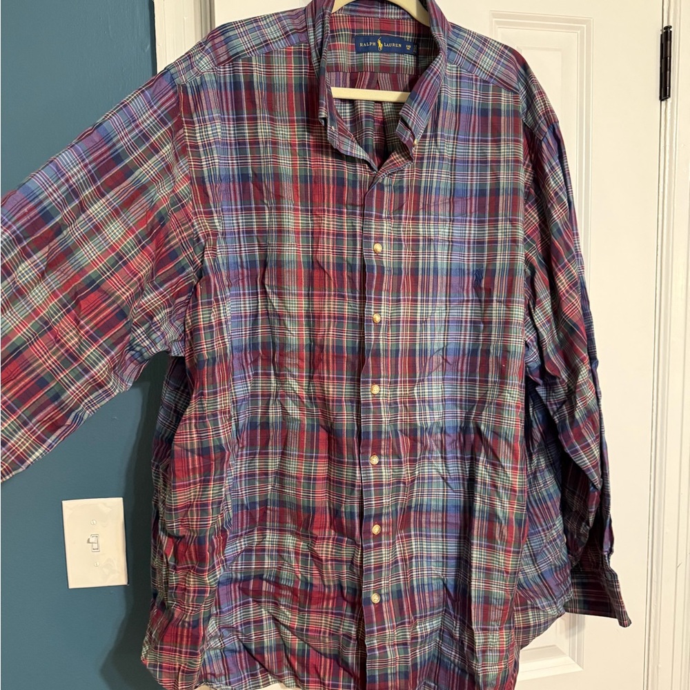 Ralph Lauren Red and Blue Casual Button Down Shirt